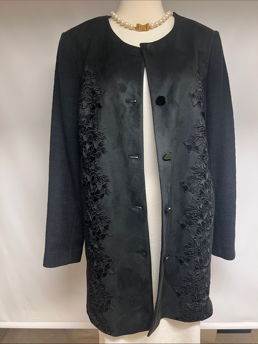 Karl Lagerfeld Black Embroidered Front Trench Coat